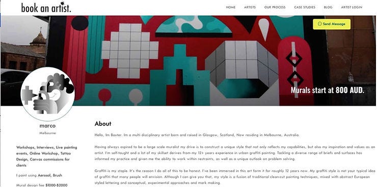 Artist profile page