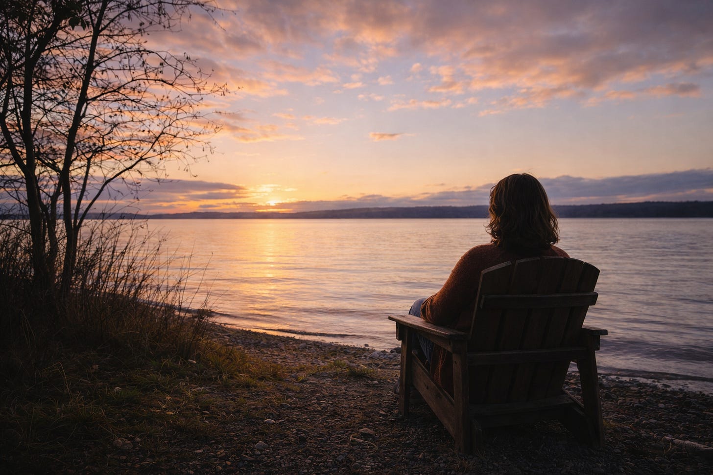 a creative sitting peacefully and watching a sunset