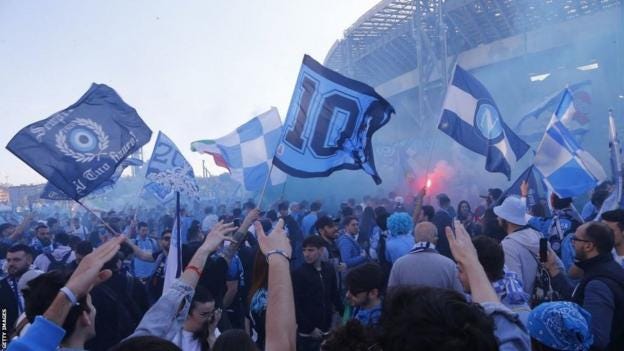 Napoli fans also watched the match via big screens at their own Stadio Diego Armando Maradona Napoli fans also watched the match via big screens at their own Stadio Diego Armando Maradona