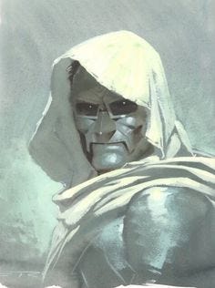 This may contain: a drawing of a man with a hood on