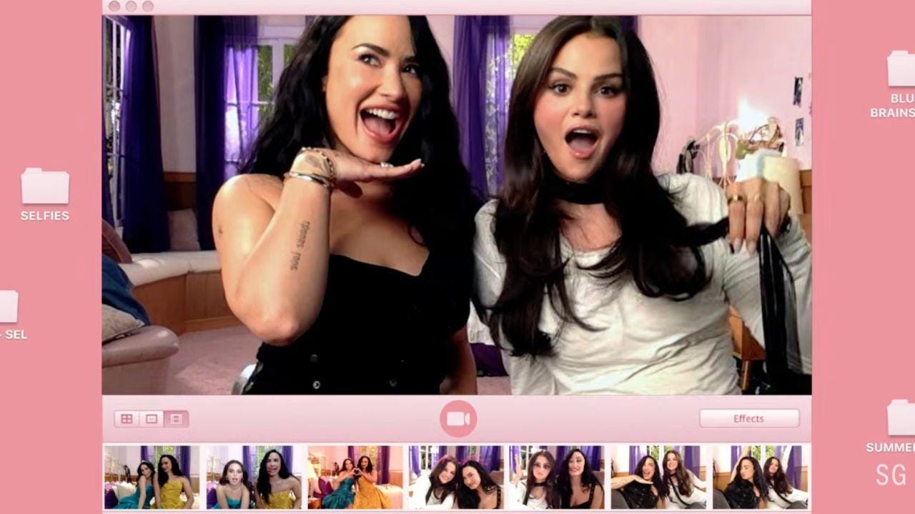 Image of The former Disney Channel stars shared smiles and laughs while filming together. Image of The former Disney Channel stars shared smiles and laughs while filming together.