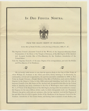 Letter from Sovereign Grand Commander Albert Pike regarding the expulsion of Frederick Widdows ...