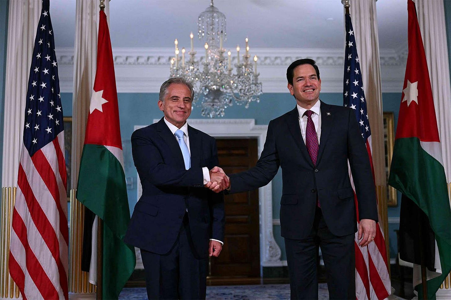 US Secretary of State Marco Rubio meets with Jordanian Prime Minister and Defense Minister Jafar Hassan at the State Department in Washington