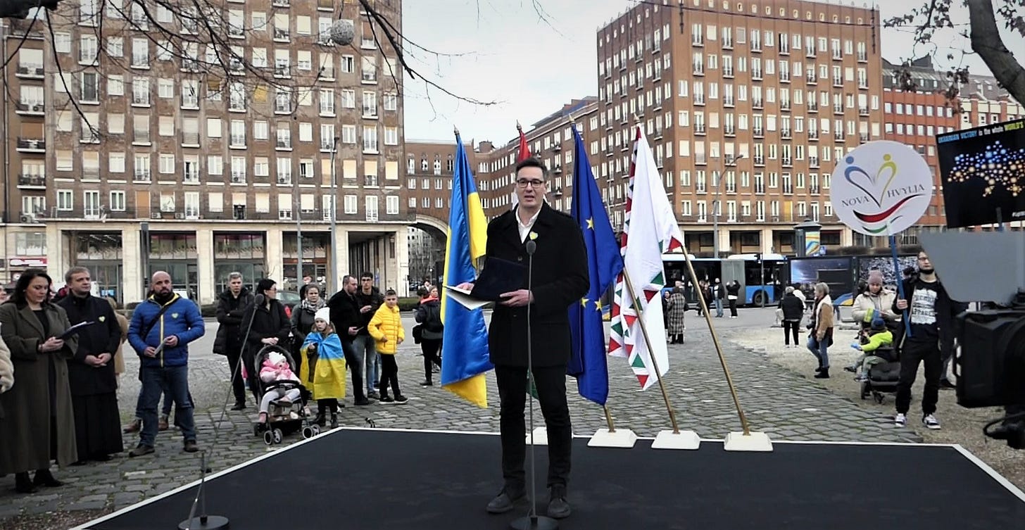 Gergely Karácsony at Városháza Park in Budapest on 24 February 2023, during an event marking the first anniversary of Russia’s full-scale invasion of Ukraine. Gergely Karácsony at Városháza Park in Budapest on 24 February 2023, during an event marking the first anniversary of Russia’s full-scale invasion of Ukraine.