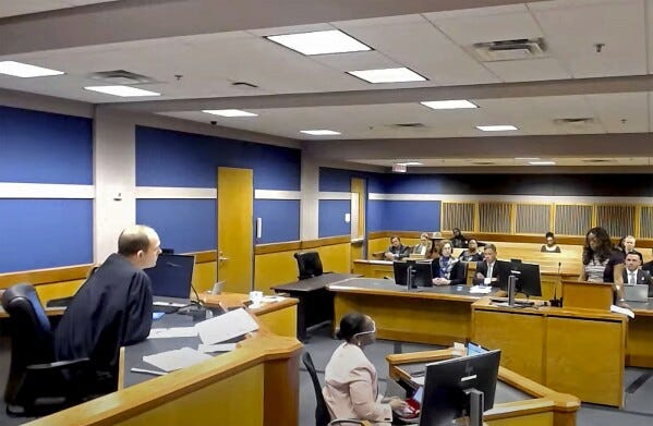 In this frame grab from video, Sidney Powell, former attorney for former President Donald Trump, attends a hearing with her attorney Brian Rafferty before Judge Scott McAfee on Thursday, Oct. 19, 2023 at the Fulton County Courthouse in Atlanta. Powell pleaded guilty in the Georgia election interference case and was sentenced to six years probation, a fine, and she will be required to testify in future trials. (Fulton County Court/Pool Photo via AP) In this frame grab from video, Sidney Powell, former attorney for former President Donald Trump, attends a hearing with her attorney Brian Rafferty before Judge Scott McAfee on Thursday, Oct. 19, 2023 at the Fulton County Courthouse in Atlanta. Powell pleaded guilty in the Georgia election interference case and was sentenced to six years probation, a fine, and she will be required to testify in future trials. (Fulton County Court/Pool Photo via AP)