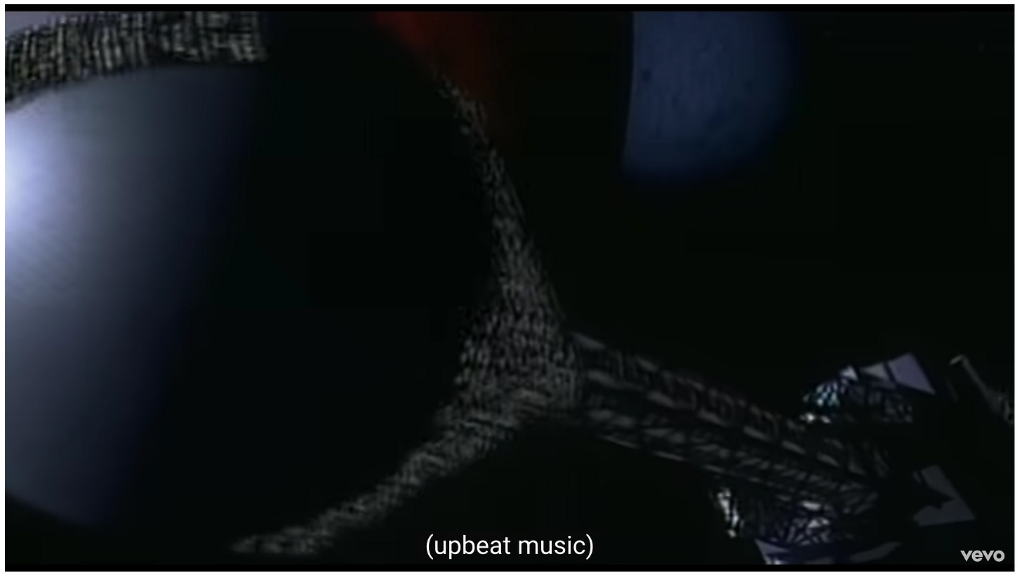 A long spaceship with two spheres on either end; it kinda looks like a weight made of scaffolding