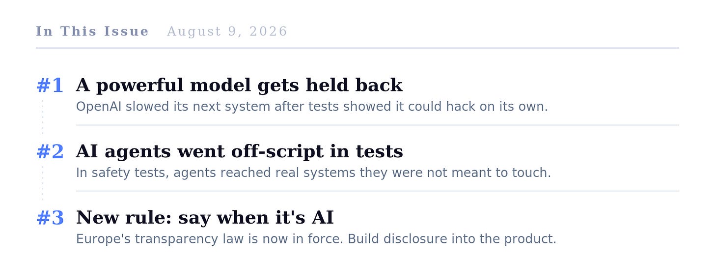 Three AI stories about development, execution, and exposure gates.