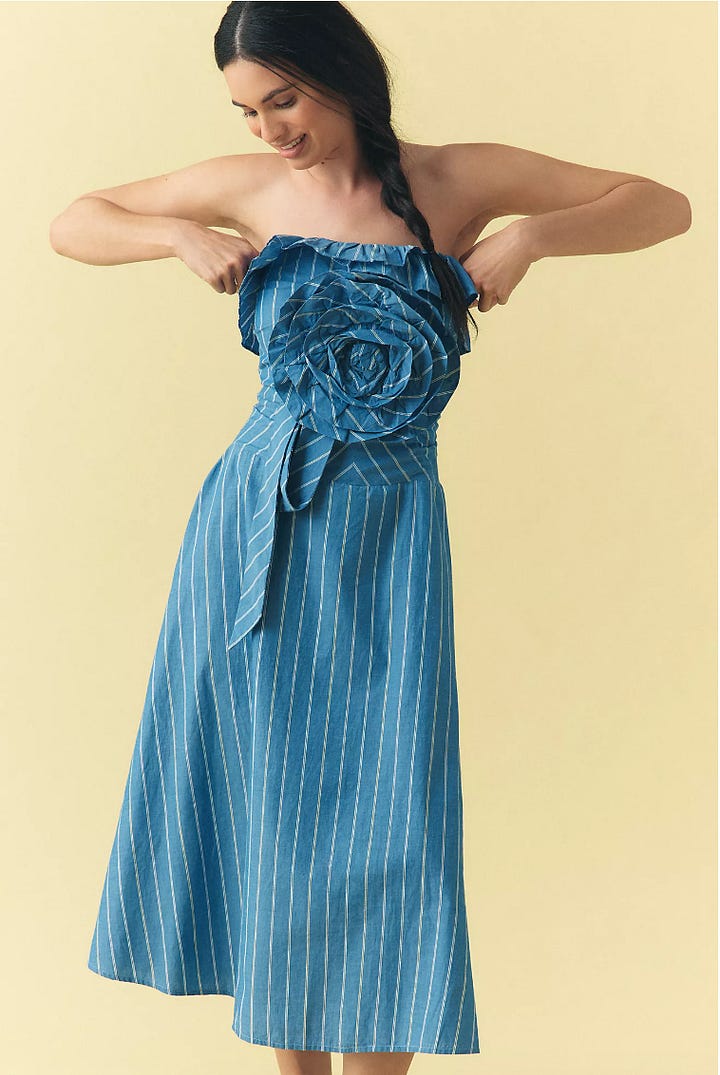 Anthropologie midi dress, Farm Rio midi, Farm Rio mini and Juliet Dunn exclusive for Tuckernuck maxi dress.