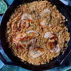 creamy caramelized cabbage and farro with chicken