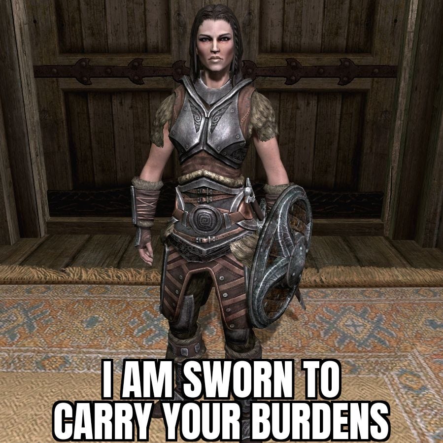 Lydia is so useless without carrying your items or learning any  conjuring/summoning spells : r/SkyrimMemes