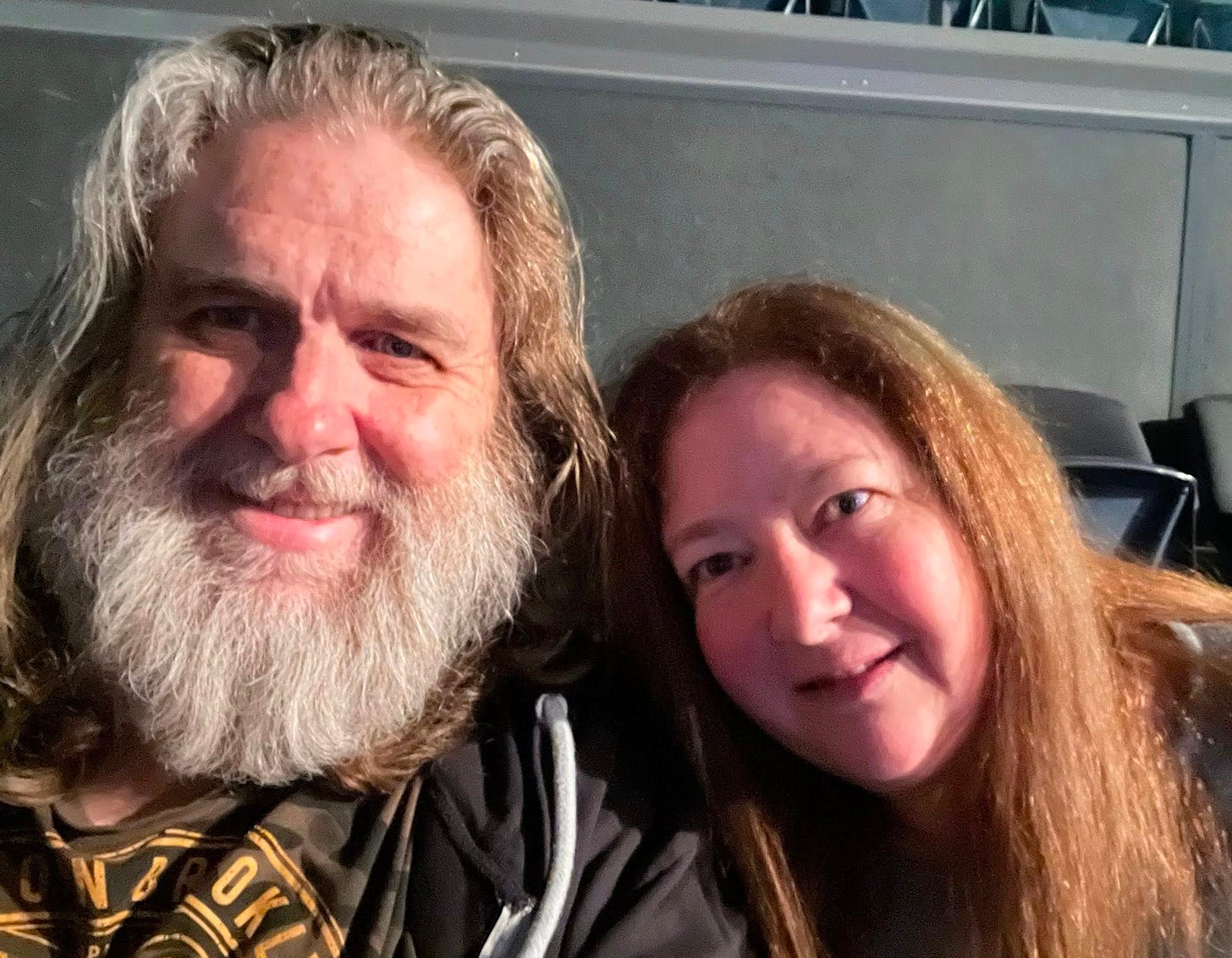 Photo of Fi and I waiting for concert to start.