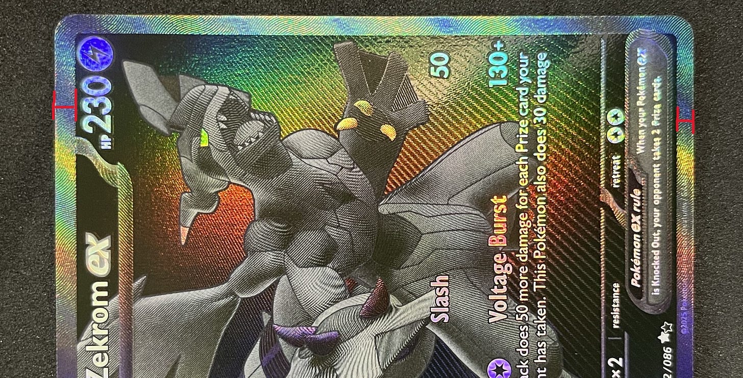 Front centering measurement on 2025 Zekrom ex #172