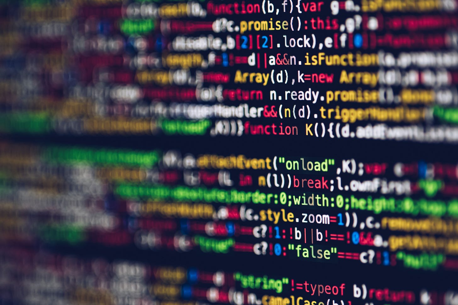 streams of multicolored computer code data on a black background