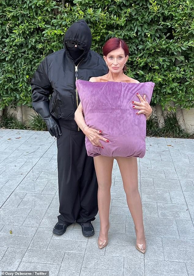 Kanye West, 46, hit out at Sharon and Ozzy Osbourne's Halloween costumes on Friday after couple mimicked his wife Bianca Censori's topless cushion look Kanye West, 46, hit out at Sharon and Ozzy Osbourne's Halloween costumes on Friday after couple mimicked his wife Bianca Censori's topless cushion look