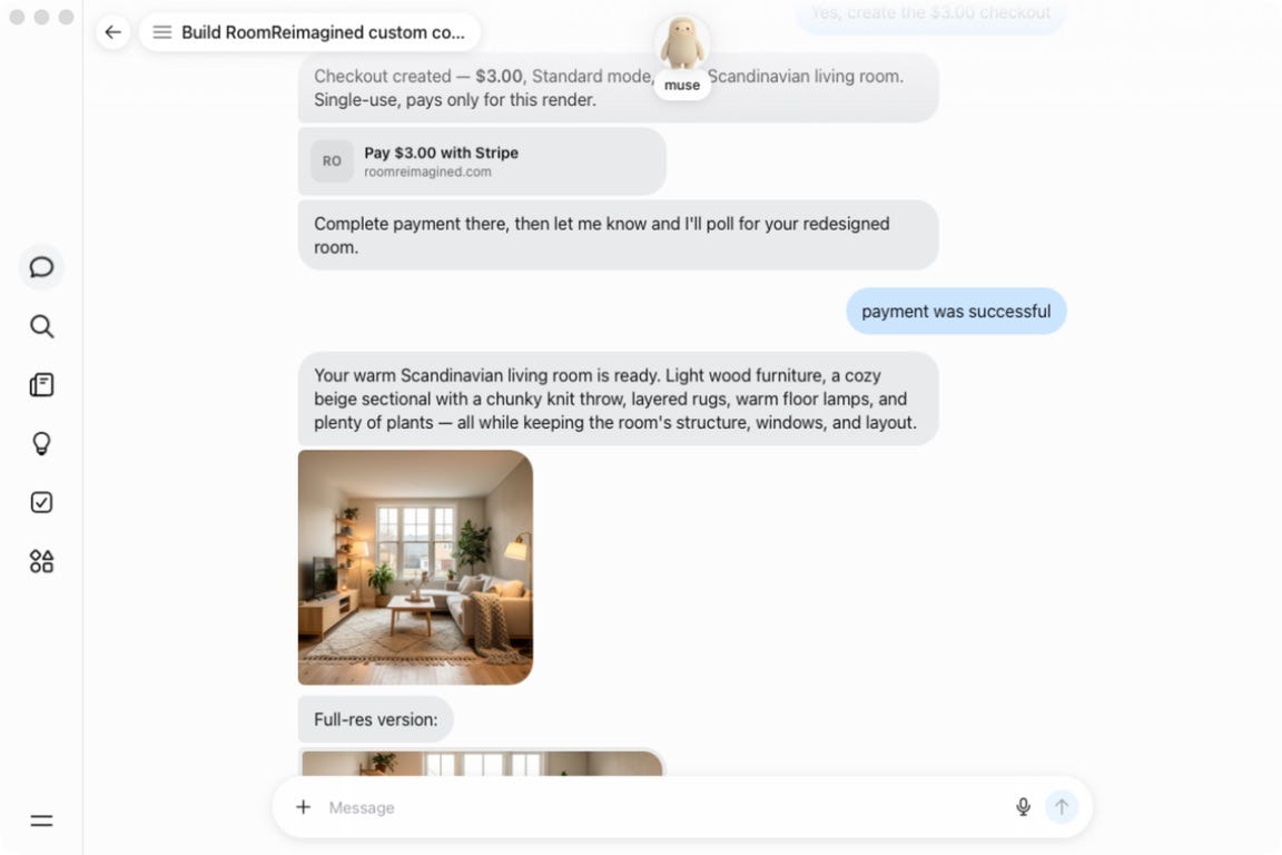 Muse completing Stripe payment and returning a Room Reimagined render Muse completing Stripe payment and returning a Room Reimagined render