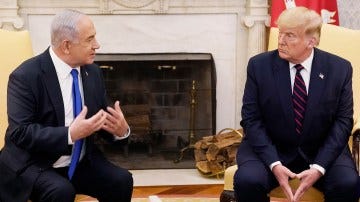 President Donald Trump meets with Israeli Prime Minister Benjamin Netanyahu in the Oval Office.