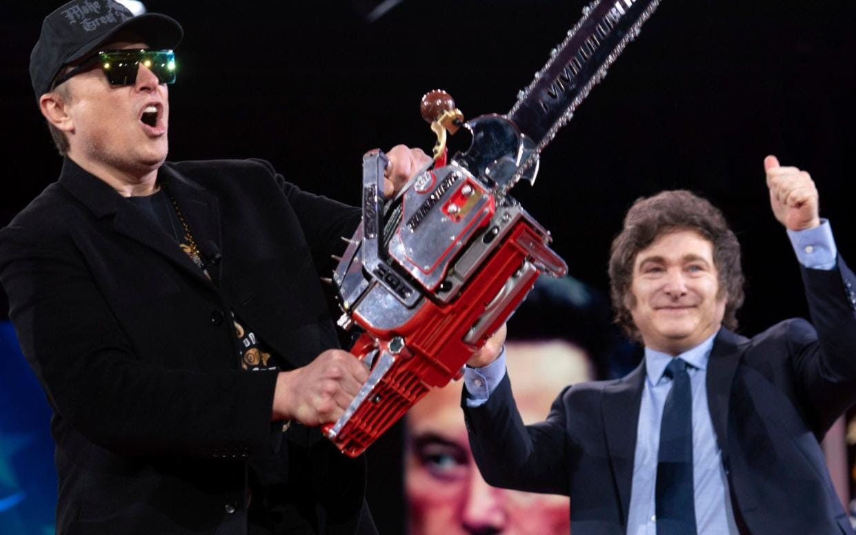 Watch: Javier Milei gives Elon Musk 'chainsaw for bureaucracy'