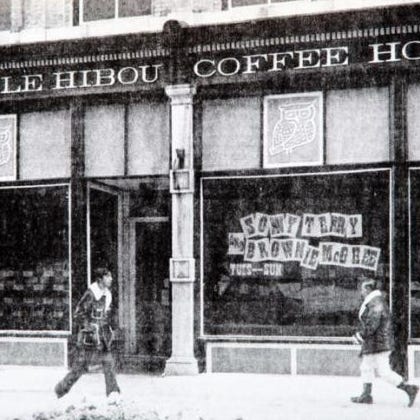 Black and white photo of Cafe Le Hibou in Ottawa, Canada circa 1960s