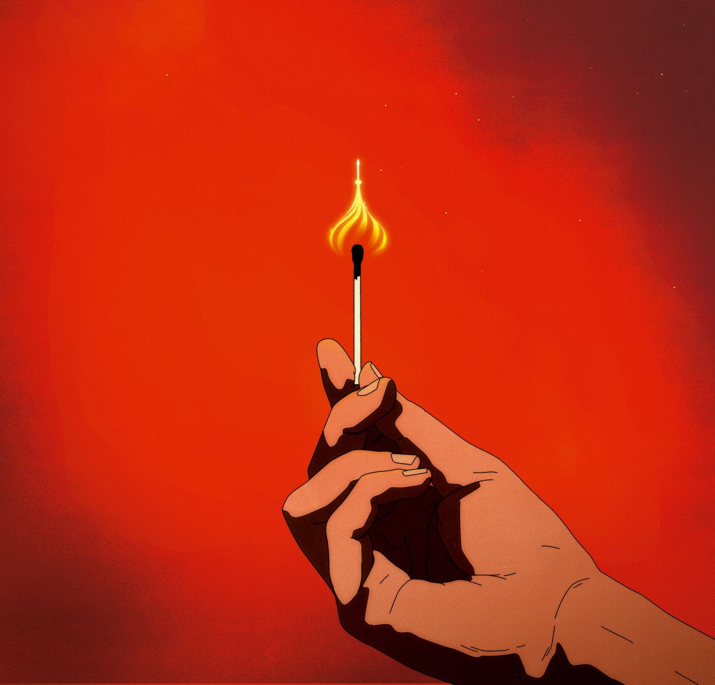 A match lit in the shape of a Russian dome.