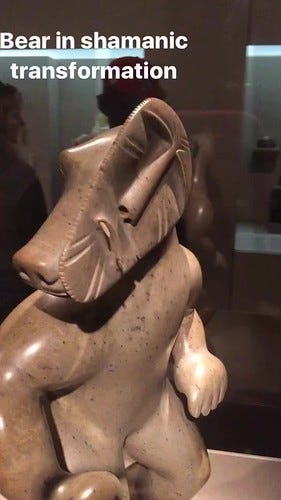 Bear in Shamonic transformation. Inuit Art.