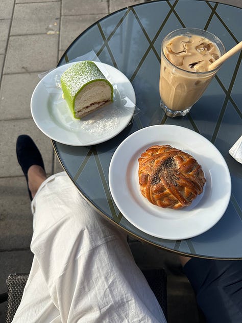 left: Dala horse; middle: princess cake from Tössebageriet; right: Stortorget in Gamla Stan