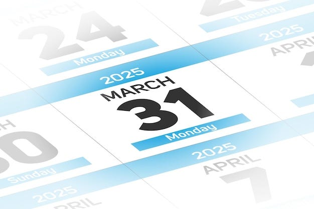 Premium Vector | 31 March 2025 year date calendar day vector illustration