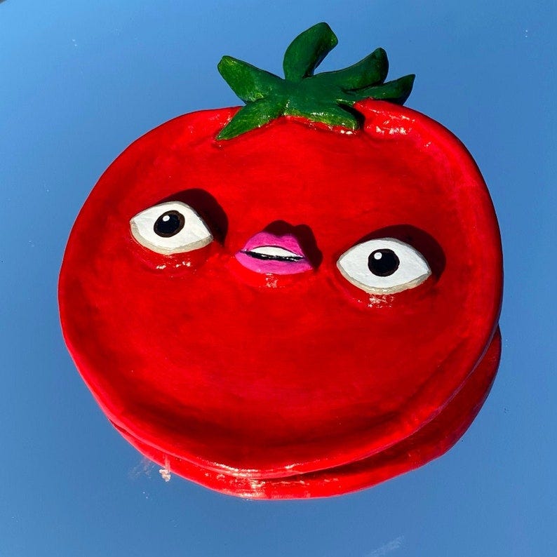 Funky Tomato Jewelry Tray, Ring Dish, Valet Tray, Catch All Tray, Trinket Dish, Ash Tray, Vanity Ring Holder, Eclectic Decor, Funky Pop Art