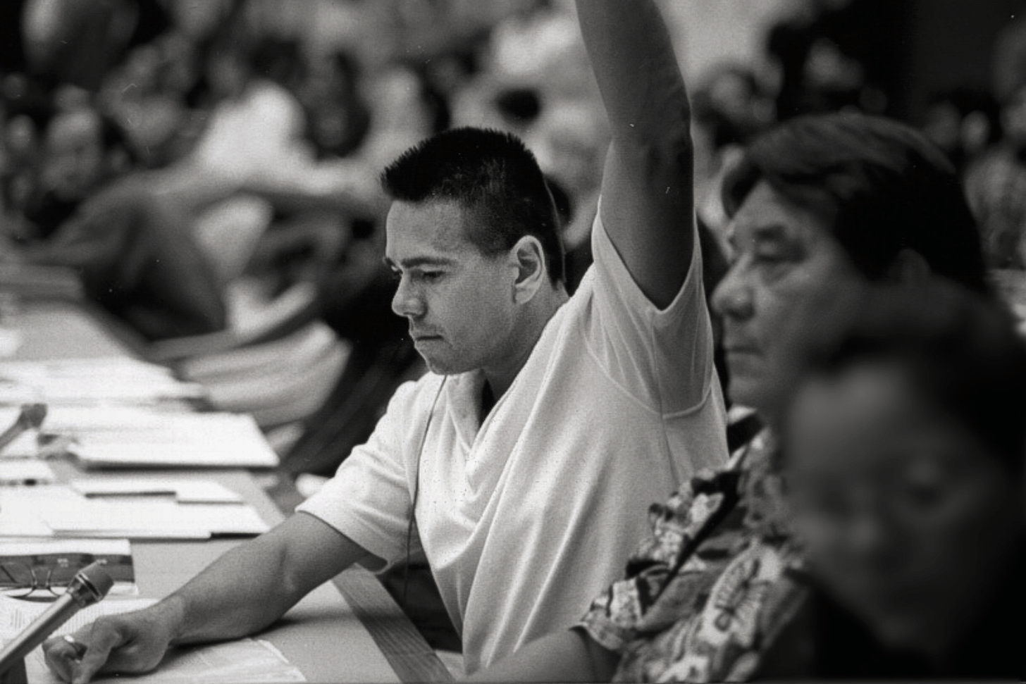 Taiaiake speaking at the United Nations in Geneva, Switzerland, 1999.