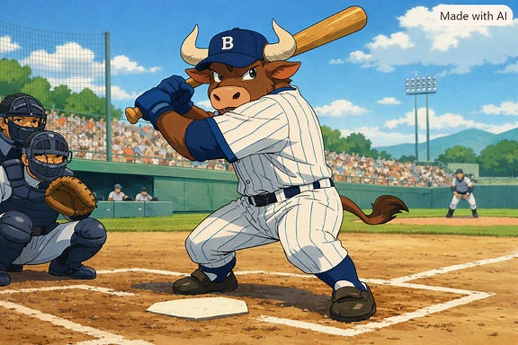 Bull batter at home plate
