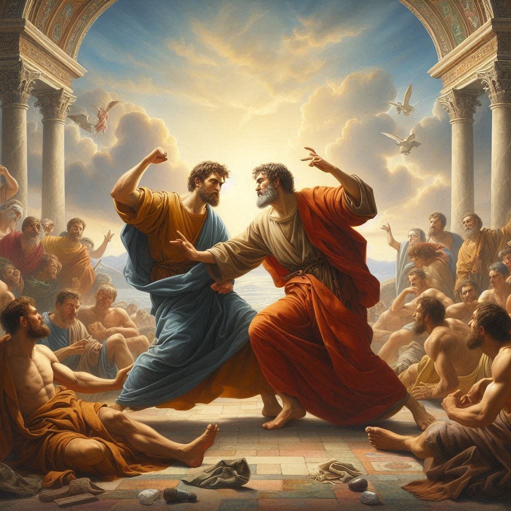the apostle paul fighting peter, first century setting