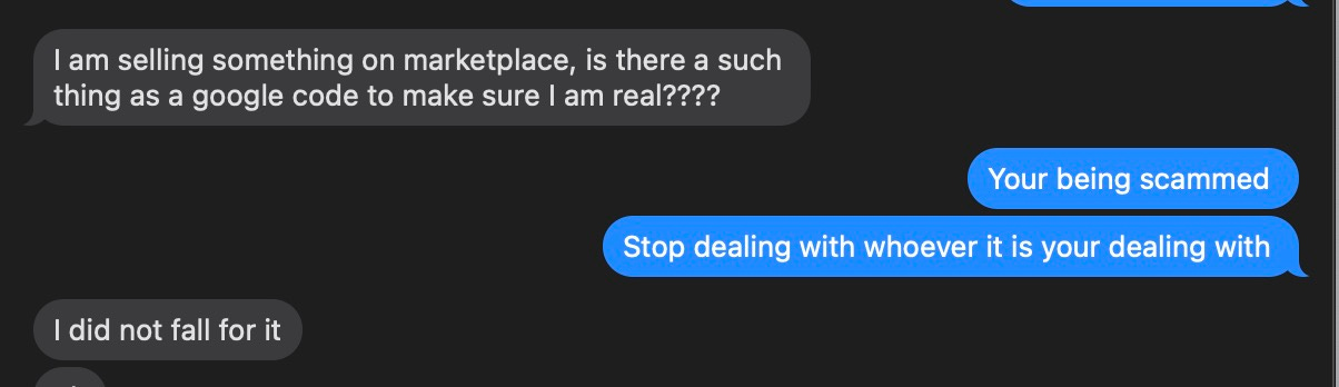 screen shot of message with mom