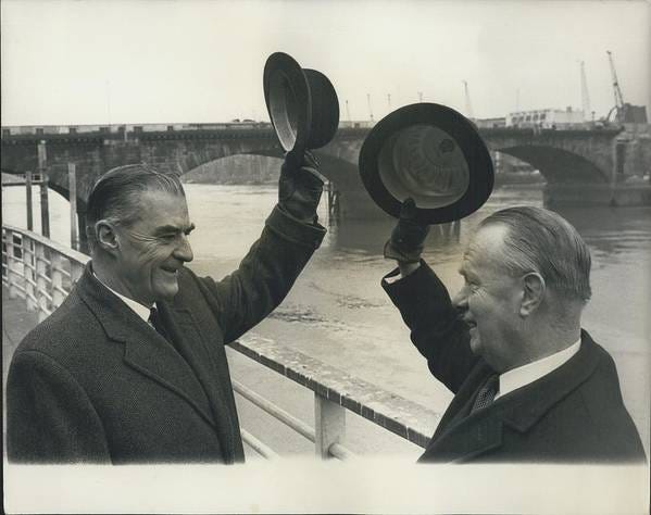 retro Images Archive Poster featuring the photograph London Bridge Up (or Down) For Sale. by Retro Images Archive retro Images Archive Poster featuring the photograph London Bridge Up (or Down) For Sale. by Retro Images Archive