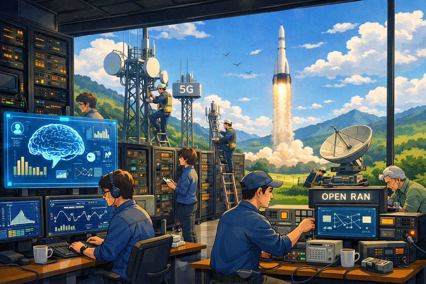Ghibli data‑center with technicians