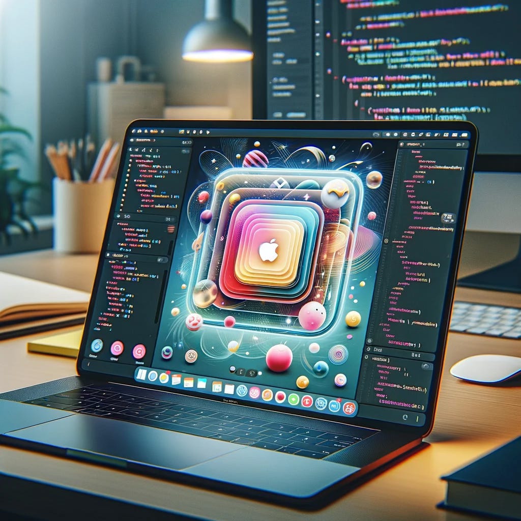 Image generated with DALL-E 3 and depicting code being written for Apple platforms