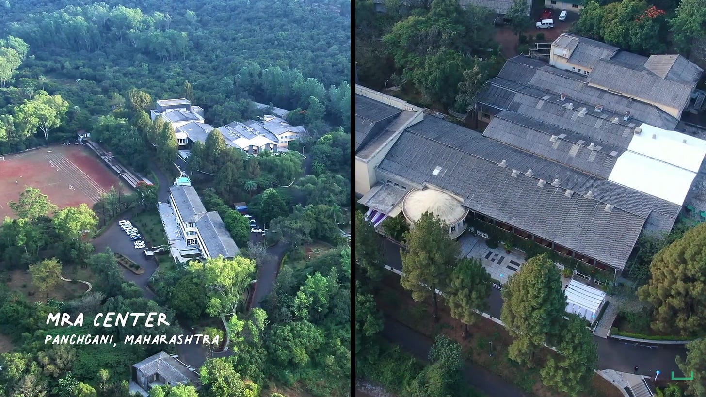 Aerial view of the venue showing an institute surrounded by trees on all sides