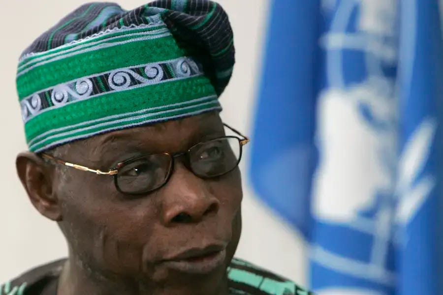 Nigeria's former president Olusegun Obasanjo speaks during the official opening of peace talks between the Congolese government and the eastern Congolese rebel group of General Laurent Nkunda at the U.N. headquarters in Nairob in 2008. Nigeria's former president Olusegun Obasanjo speaks during the official opening of peace talks between the Congolese government and the eastern Congolese rebel group of General Laurent Nkunda at the U.N. headquarters in Nairob in 2008.