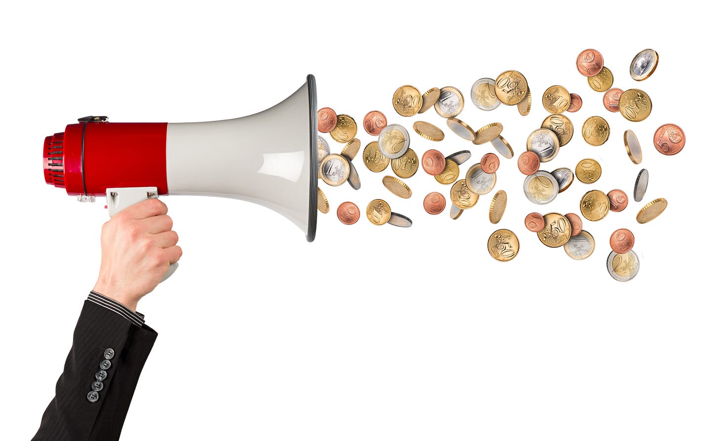 Coins emerging from a megaphone