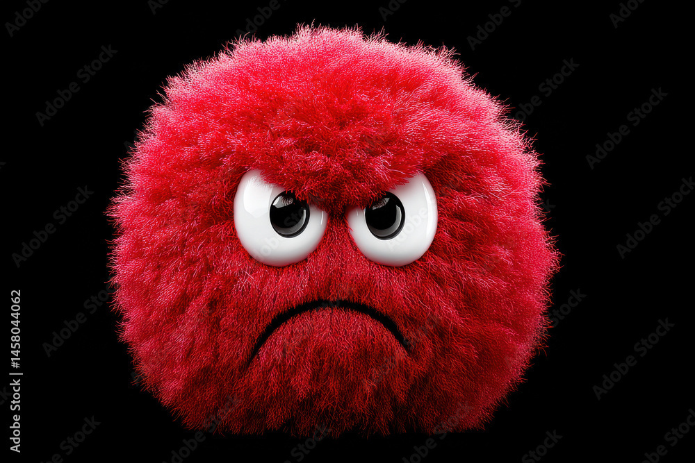 Red fluffy frowning emoji