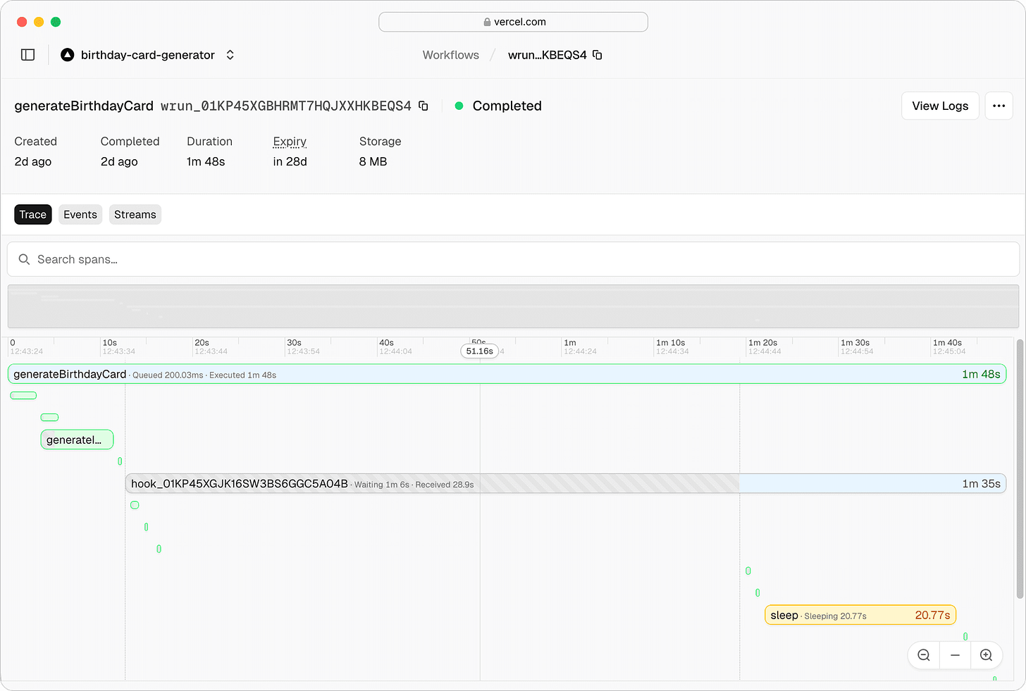 The built in observability dashboard for Workflow SDK on Vercel.