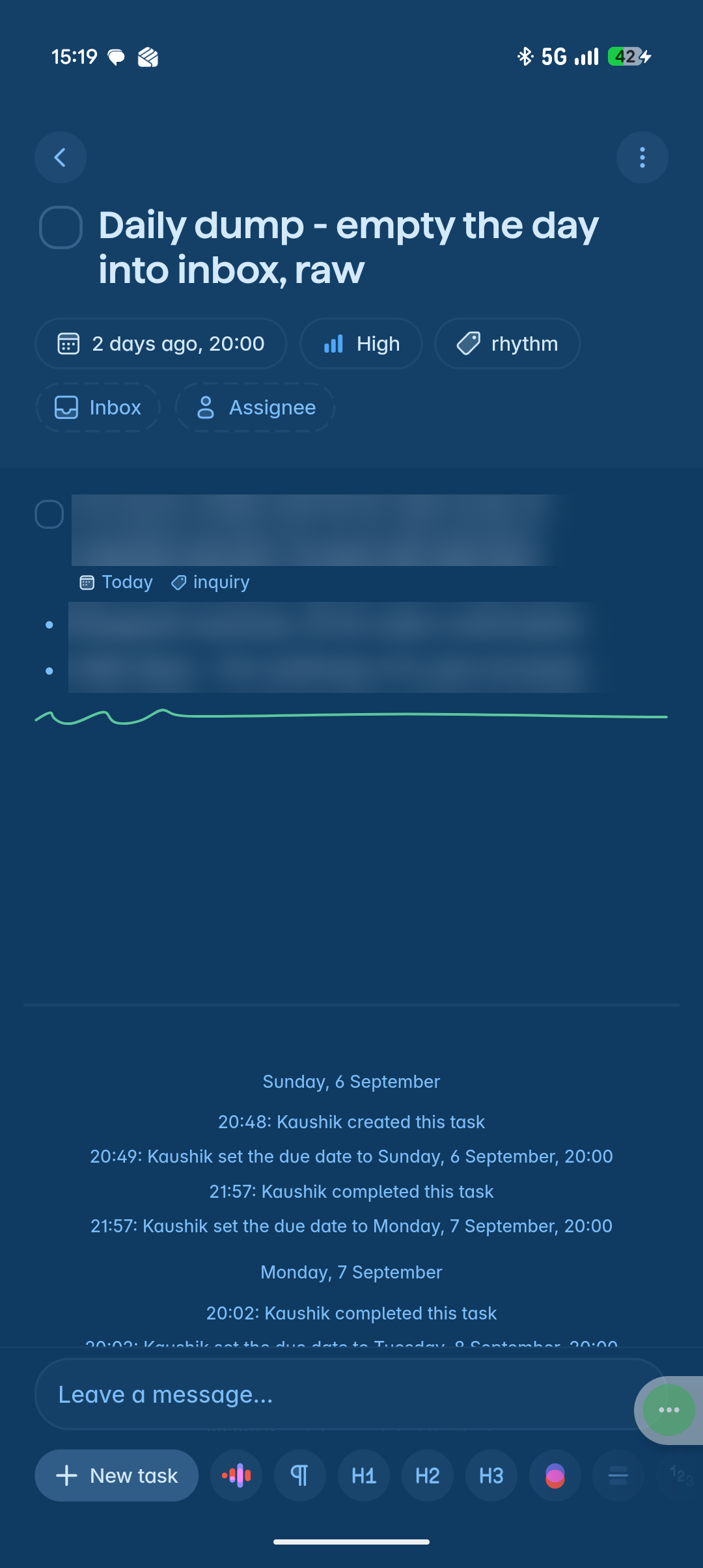 My daily dump, client details blurred