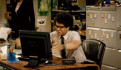 animated gif from The IT Crowd of a character throwing his computer monitor across the room