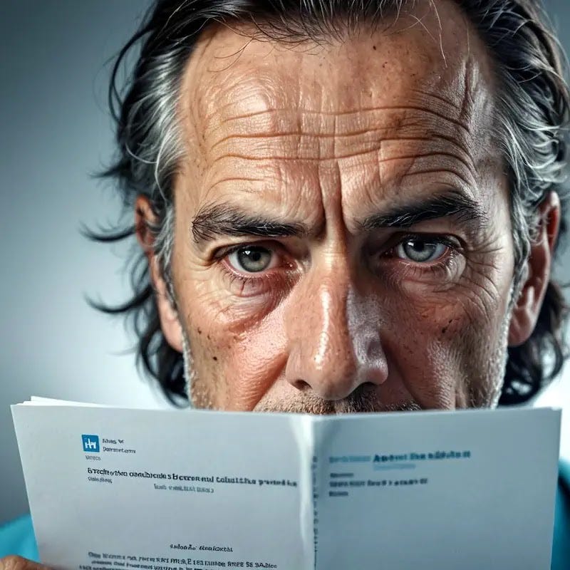 Concentrated person reviewing medical information A person is deeply focused on a medical document, processing and analyzing the information with a thoughtful expression.