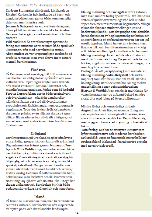 Blaðsíða 14 í heftinu, þar sem barnabókamarkaði á Íslandi er lýst.