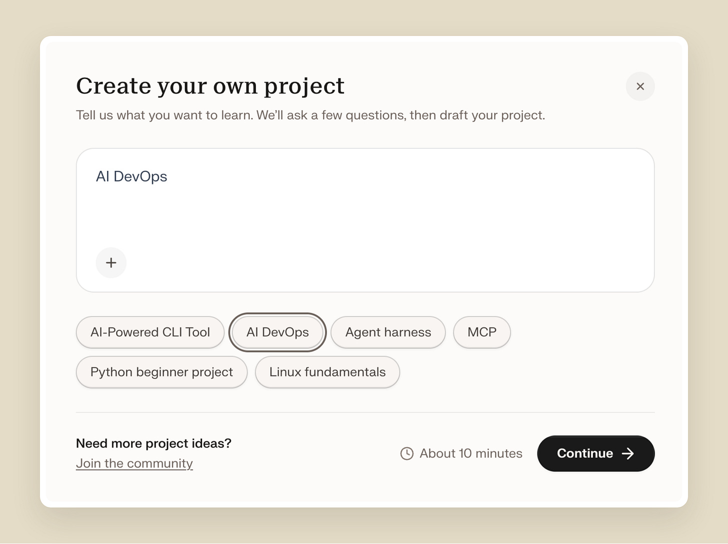 New starter ideas in Create your own project