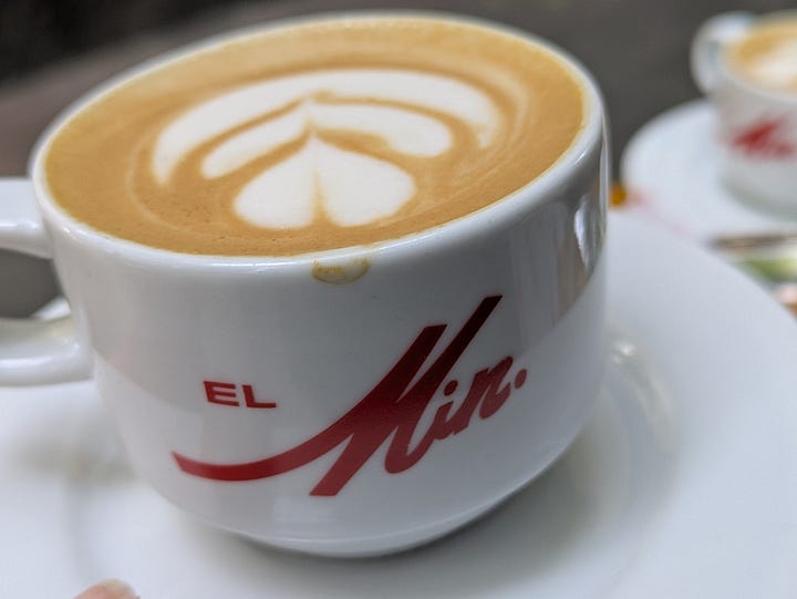 Interior and cortado from El Minutito Cafe.