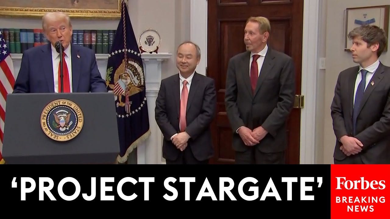 BREAKING: Trump—Flanked By Larry Ellison, Sam Altman, & Masayoshi  Son—Announces Project Stargate