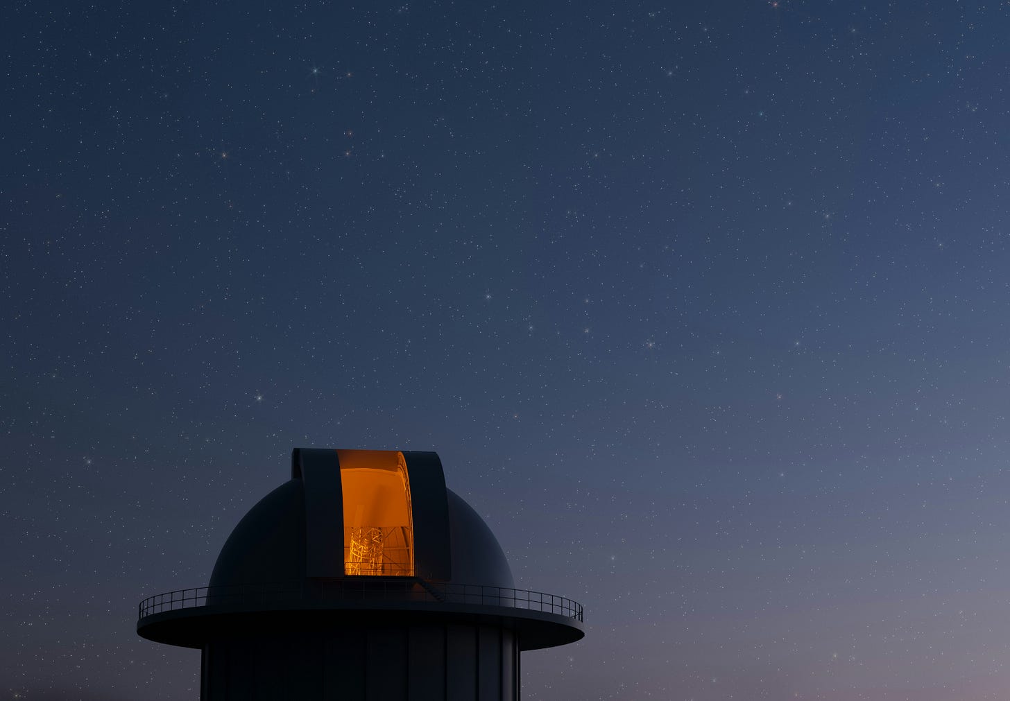 An obervatory under a night sky full of stars. 