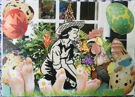 Variety of collages from a daily journal which incorporates small clippings into vignette statements