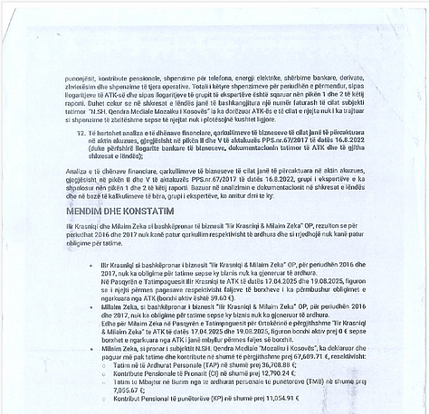 Pamje nga Mendimi Konstatues i Ekspertizës Financiare Gjyqësore, i urdhëruar nga Gjykata Themelore në Prishtinë. Dokumenti përbëhet nga 14 faqe dhe është shqyrtuar në tërësi nga redaksia e Gunpowder Chronicles. Për publikim janë përzgjedhur vetëm faqe të caktuara që përmbajnë gjetje analitike dhe përfundime financiare relevante për interesin publik. Pjesë të tjera të dokumentit nuk janë publikuar pasi përmbajnë të dhëna personale, numra identifikues, informacione procedurale dhe elemente që, sipas ligjit në fuqi dhe standardeve profesionale, nuk janë të nevojshme për informimin e publikut dhe duhet të mbrohen për të respektuar privatësinë dhe parimin e prezumimit të pafajësisë.