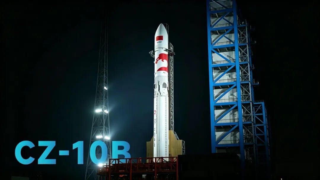 The Long March 10B Y1 vehicle at Commercial Launch Pad 2 the night before a wet dress rehearsal with its newly built transporter-erector.
